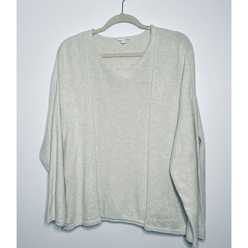 J Jill Pure Jill Oatmeal V Neck Long Sleeve Pullover Minimalist Cozy Sweater L
